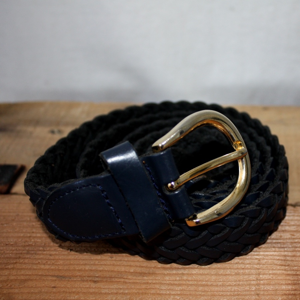 Braided Navy Blue Leather Belt